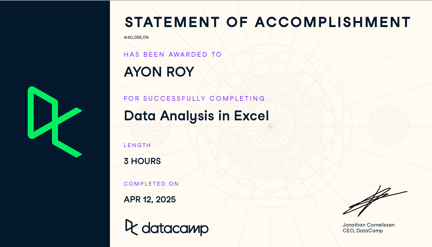 Data Analysis in Excel Certification